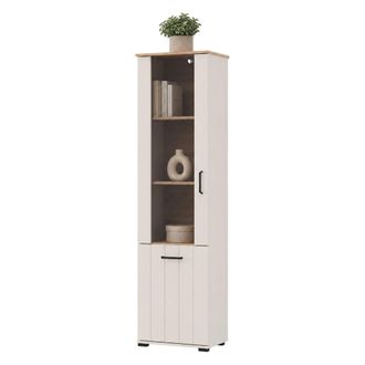 Dmora Vitrina Entrac, Mueble Expositor 4 Estantes, Una Puerta, Con Patas, Detalle De Cristal En Puerta, 50x36x191h Cm Blanco Crema