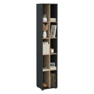 Dmora Dmora - Estante Para Libros Erevan, Estante De Oficina, Porta Libros M&oacute;vil, Biblioteca, 41x34 H205 Cm, Roble Y Gris