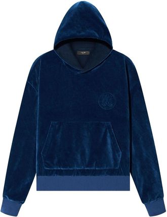 Amiri velour pouch-pocket hoodie - men - Elastane/Polyester/Nylon/Cotton - XXXL - Blue