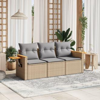 vidaXL Juego De Sof&aacute;s De Jard&iacute;n Con Cojines Beige 3 Pzas Rat&aacute;n Pe Vidaxl