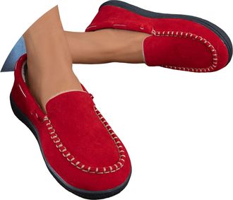 Generic Womens Slip On Loafers Winter Warm Plush Lined Comfortable Lightweight Casual Shoes Women Suede Solid Business Work Flat Loafer Round Toe Non-Slip Ind