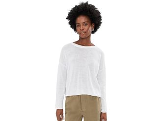 Eileen Fisher Organic Linen Cotton Crew Neck Sweater Womens Sweater White : LG, Cotton/Linen