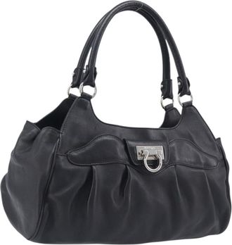 Ferragamo Gancini Leather Black Leather Handbag (Pre-Owned)