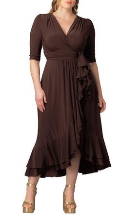 Kiyonna Veronica Ruffled High-Low Evening Gown in Chocolate at Nordstrom, Size 4X