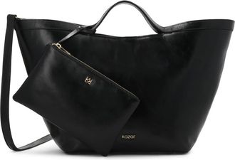 Kazar Elegante zwarte leren handtas met gouden logo - Dames - Handtassen - Zwart - ONE Size - Leer - Tassen