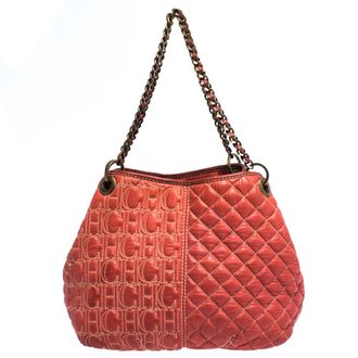 Carolina Herrera Orange Leather Chain Handle Tote