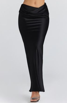 House of CB Beau Draped Satin Maxi Skirt in Black at Nordstrom, Size X-Large