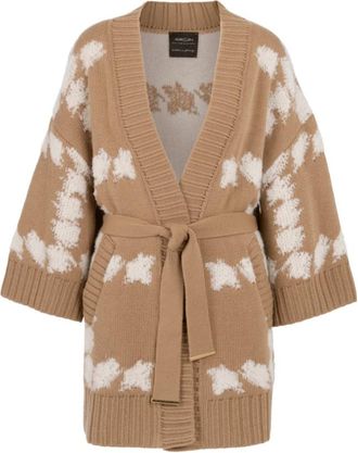Marc Cain Cardigan met ceintuur en 3/4 mouw - Dames - Lange truien - Bruin - L - Katoen - Truien & Vesten
