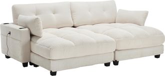 STILVORA Sill&oacute;n Lounge Con Usb Y Portavasos, Reposacabezas Ajustable, Bolsillo Lateral, En Pana Beige