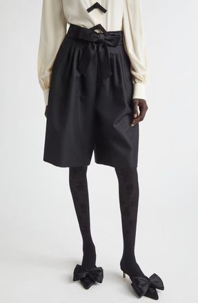 Valentino Bow Waist Wool & Mohair Bermuda Shorts in Black at Nordstrom, Size 10 Us