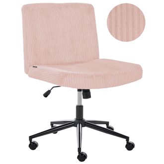 Beliani Silla De Escritorio Giratoria Con Tapizado De Pana Asiento Ancho Neum&aacute;tico Inclinable Para Oficina En Casa Rosa Pastel Geddes