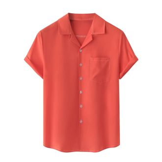 Generic Button Down Shirts for Men Mens Loose Fit Midweight Chambray Short Sleeve Shirt Short Sleeve Linen Shirt Men Summer Casual Cotton Spread Collar Beach 