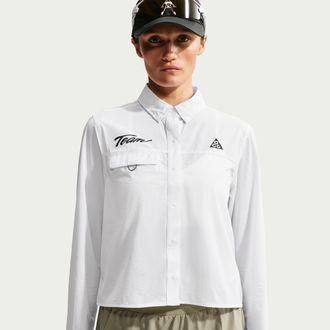 Nike Womens Nike ACG Aireez Button-Up Long-Sleeve Graphic Trail Running Top in White | IU8152-100