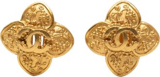 Chanel Voorafbezit Cc Goud Vergulde Klaverton Clip On Oorbellen