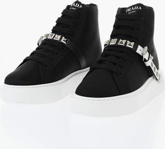 Prada High-Top Nylon Sneakers with Studded Strap Prada