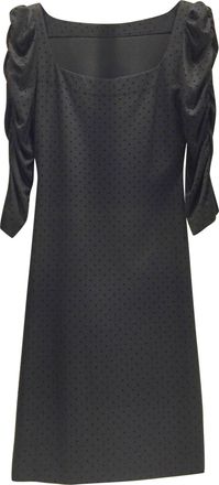 Bespoke French Couture Black Jersey & Velvet Dot Square Neck Dress Size S