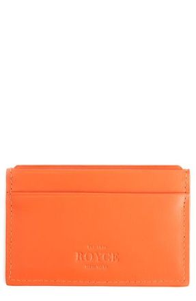 Royce Leather Personalized RFID Leather Card Case in Orange - Silver Foil at Nordstrom