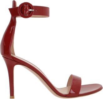 Gianvito Rossi Donkerrode Lakleren Enkelband Stiletto Sandalen - Dames - Sandalen met hakken - Rood - 38 1/2 EU - Leer - Schoenen