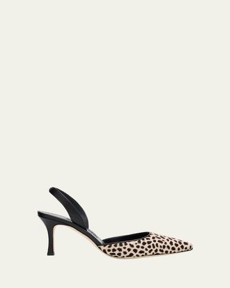 Manolo Blahnik 70mm Carolyne Calf Hair Slingback Pumps