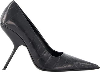 Ferragamo Zwarte Krokodil-ge&euml;tste Pumps met Puntige Neus - Dames - Pumps - Zwart - 39 1/2 EU - Schoenen