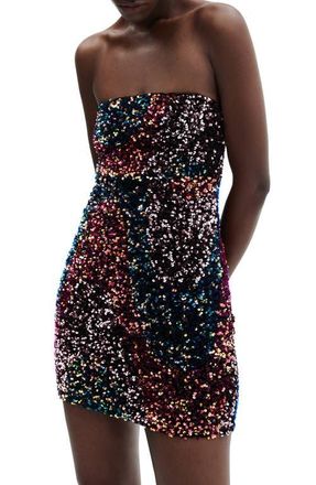 Mango Sequin Strapless Minidress in Red at Nordstrom, Size 6