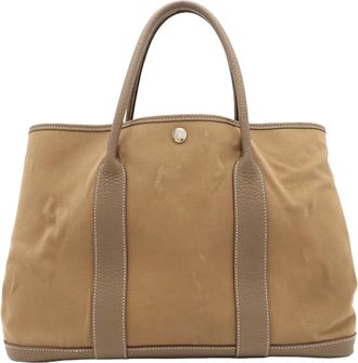 Herm&egrave;s Garden Etoupe Gray Light Brown Canvas Leather Handbag Tote Bag (Pre-Owned)