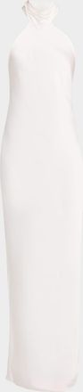 Ramy Brook Tatiana Low-Cut Halter Column Gown