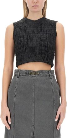 Patou Black Textured Round Neck Top