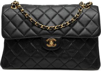 Chanel Borsa a spalla Jumbo Double Sided Flap in pelle Caviar trapuntata 1996-1997 - Nero