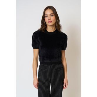 Central Park West Roman Eyelash Tee With Shoulder Pads in Black at Nordstrom, Size X-Large