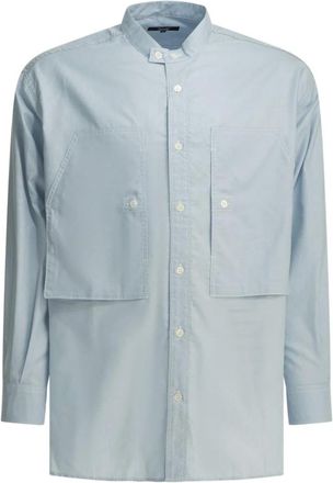 Comme Des Gar&ccedil;ons Overhemden, Heren, Blauw, L, Katoen, Bandkraag Shirt met Utility Zakken