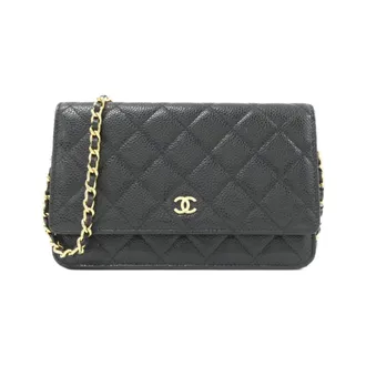 Chanel Black Bordeaux Grained Calfskin Chain/Shoulder Wallet (Pre-Owned)