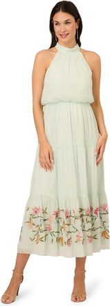 Adrianna Papell Womens Bead Chiffon Halter Dress in Mint - Size 14 UK