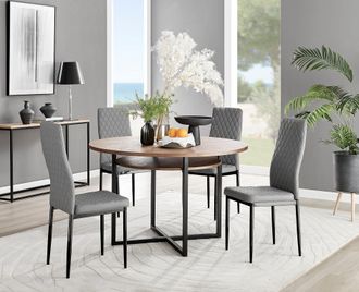 Furniturebox Adley Brown Wood Storage Dining Table & 4 Milan Black Leg Chairs in Grey