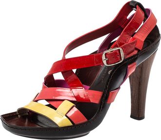 Casadei Multicolor Patent Leather Strappy Ankle Strap Sandals