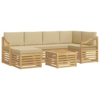 vidaXL Conjunto De Sof&aacute;s De Exterior 7 Pcs Y Beige Poli&eacute;ster Vidaxl