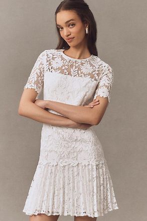 Milly Nikoletta Mixed Lace Pleated Mini Dress
