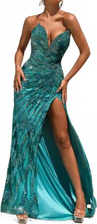 Portia & Scarlett Shimmering High-Octane Glamour Gown In Peacock
