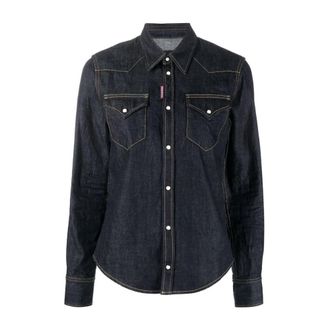 Dsquared2 Denim overhemd met lange mouwen en knopen - Dames - Spijkeroverhemden - Blauw - XL - Denim - Overhemden