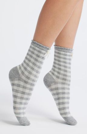 Casa Clara Love Rachel Gingham Cotton Blend Crew Socks in Grey Gingham at Nordstrom