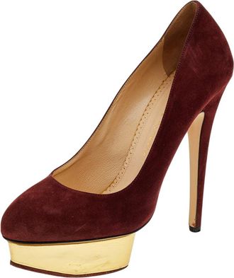 Charlotte Olympia Burgundy Suede Dolly Platform Pumps