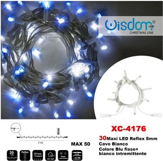 Trade Shop Trade Shop - Catena Luminosa 30 Luci Led Luci Lights Blu Fisso + Intermittent Bianco Xc-4176