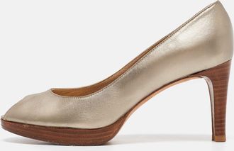 Stuart Weitzman Metallic Leather Peep Toe Pumps
