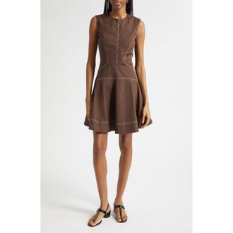 Veronica Beard Karrigan Sleeveless Stretch Cotton Minidress in Dark Mocha at Nordstrom, Size 00