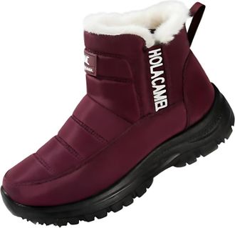 Generic Snow Boots Women Warm Ladies Winter Outdoor Anti-Slip Ankle Booties Faux Fur Lined Water-Resistant Walking Short Boots(Red,7.5)