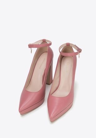 Wittchen Dames leren pumps met dikke hak, roze, natuurlijk leer