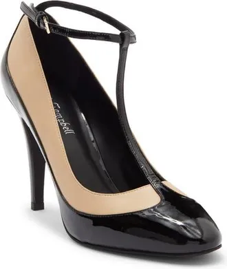 Jeffrey Campbell Spotlight Ankle Strap Pump in Black Patent Beige at Nordstrom, Size 9.5