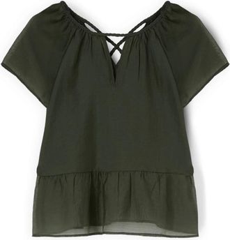 Motivi Mousseline Blouse met Gevlochten Strikbanden - Dames - Blouses - Groen - 2XS - Nylon - Overhemden