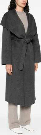 Soft Goat Wool-Blend Shawl Collar Coat - Charcoal