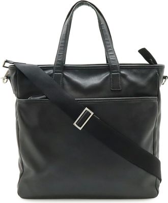 Prada Black Nero White Leather Shoulder Bag Tote Bag (Pre-Owned)